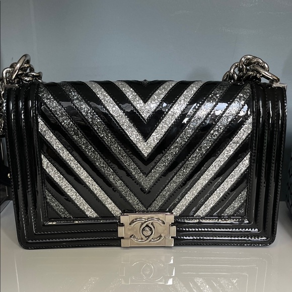 Chanel Black and Silver Chevron Crossbody Bag - Picture 1 of 1